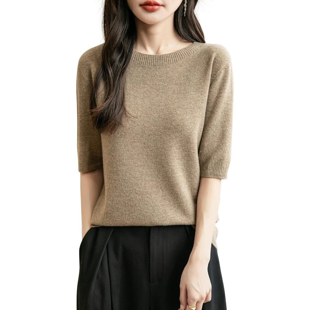 Women's Merino Wool Crewneck Sweater Seamless Knit Fall Winter Luxury
